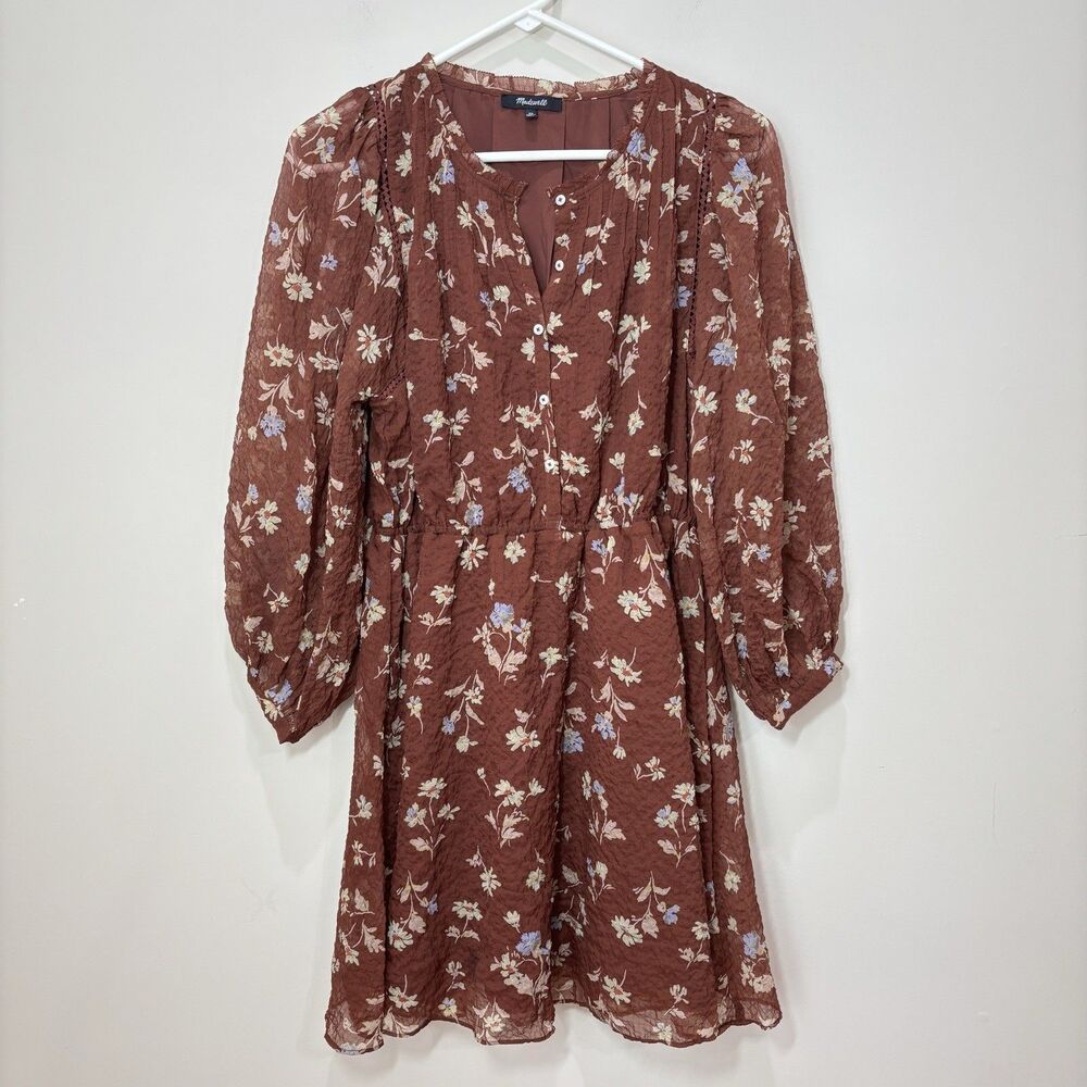 Madewell Norma Rae Floral Mini Dress Women XS Brown Cottagecore Boho Prairie